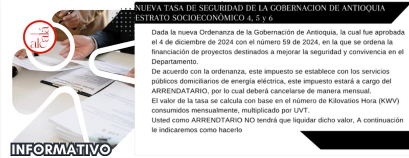NUEVA TASA DE SEGURIDAD DE LA GOBERNACION DE ANTIOQUIA